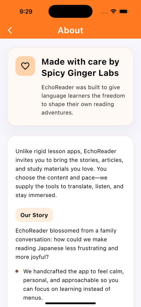 Wisteria Reader bilingual language learning app screenshot — Settings